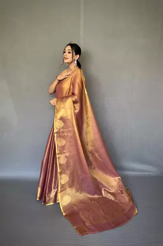 Dusty Kanjivaram Style of tissue silk zari weaving border Pallu saree with Blouse
