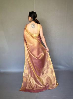 Dusty Kanjivaram Style of tissue silk zari weaving border Pallu saree with Blouse 4