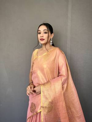 Light Pink Kanjivaram Style of tissue silk zari weaving border Pallu saree with Blouse 2