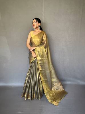 mehendi green tissue silk kanjivaram saree 1