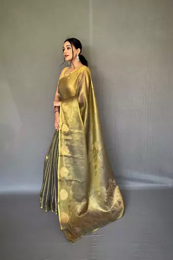 mehendi green tissue silk kanjivaram saree