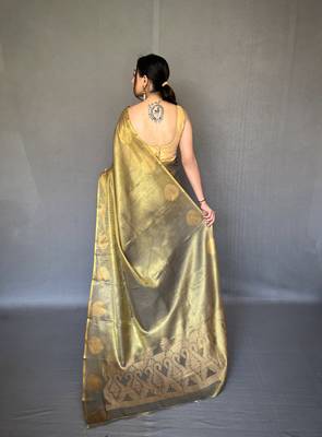 mehendi green tissue silk kanjivaram saree 4