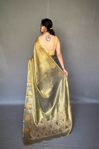 mehendi green tissue silk kanjivaram saree