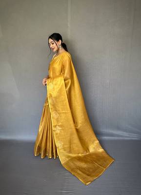 Gold Kanjivaram Style of tissue silk zari weaving border Pallu saree with Blouse 3