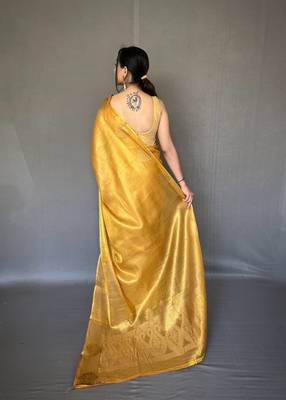 Gold Kanjivaram Style of tissue silk zari weaving border Pallu saree with Blouse 5