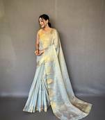 white Kanjivaram Style of tissue silk zari weaving border Pallu saree with Blouse