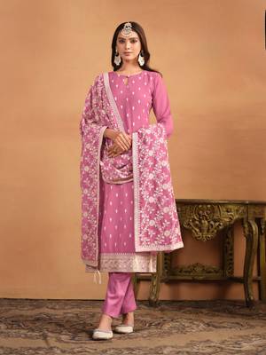 Pink faux georgette salwar suit with Dupatta 1