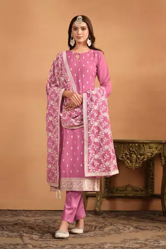 Pink color  faux georgette salwar suits with faux georgette dupatta