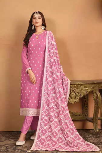 Pink faux georgette salwar suit with Dupatta