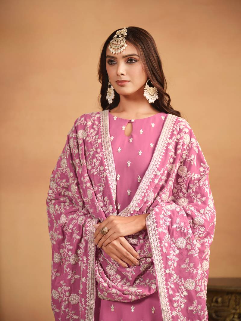 Pink color  faux georgette salwar suits with faux georgette dupatta