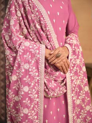 Pink faux georgette salwar suit with Dupatta 4