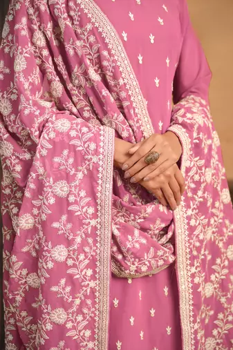 Pink faux georgette salwar suit with Dupatta