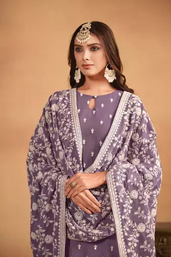 Purple faux georgette salwar suit with Dupatta