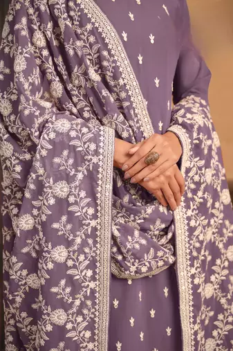 Purple faux georgette salwar suit with Dupatta