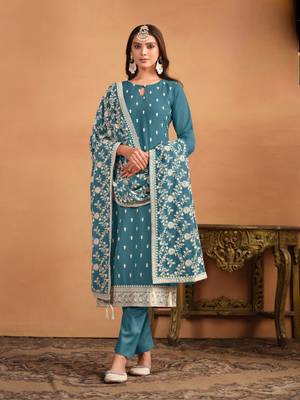 Blue embroidered faux georgette salwar suit with Dupatta 1