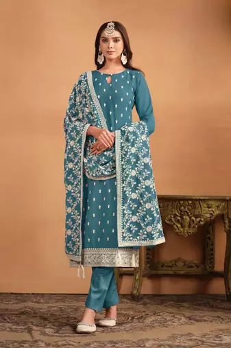 Blue color  faux georgette salwar suits with faux georgette dupatta