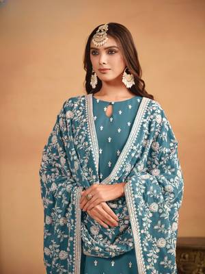 Blue embroidered faux georgette salwar suit with Dupatta 3