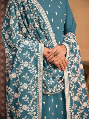 Blue embroidered faux georgette salwar suit with Dupatta 4