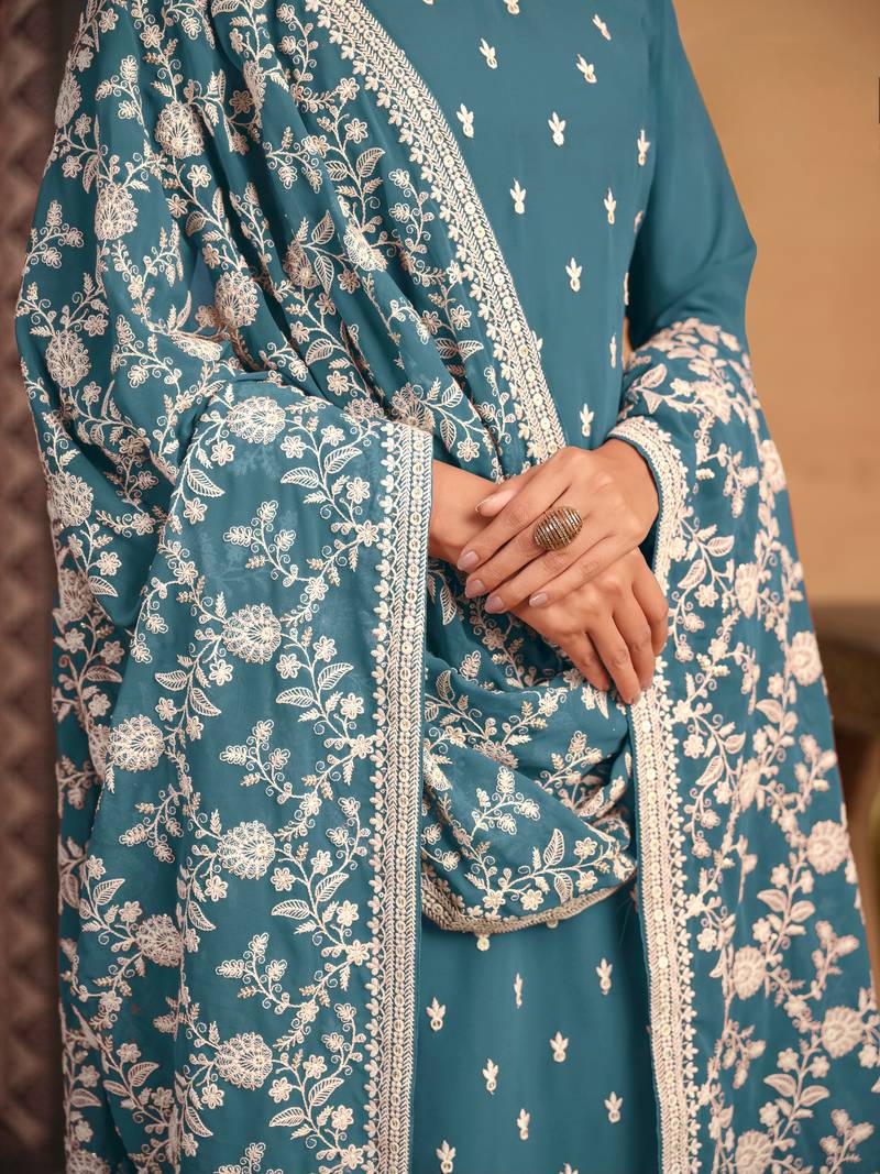 Blue color  faux georgette salwar suits with faux georgette dupatta