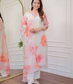 Off white colour beautiful floral printed ethnic classy salwar suit