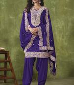 Chanderi embroidered violet semi stiched salwar kameez