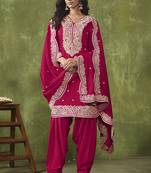 Chanderi embroidered rani pink designer semi stiched salwar kameez