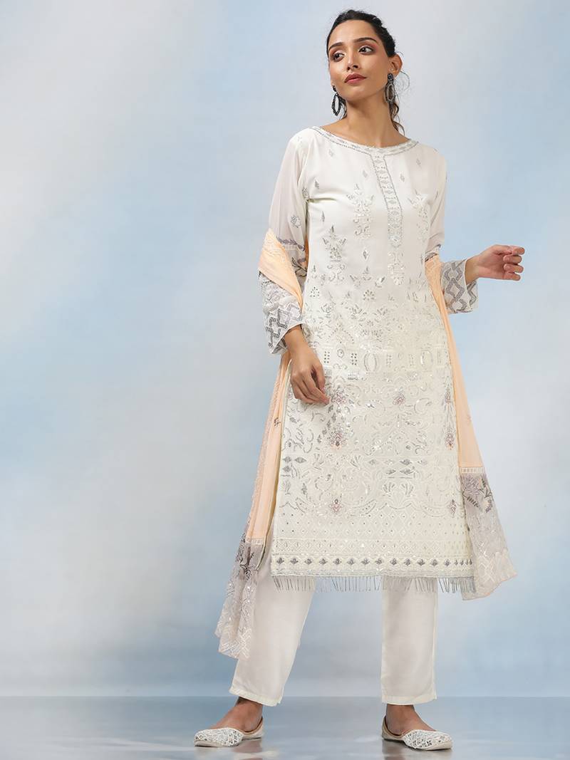art silk dress material Noorani Golden Dola Silk Dress Material Set with Dabka & Bead Work