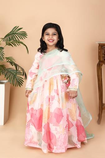 Pitch printed Anarkali with Dupatta