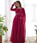 Pink georgette anarkali gown dupatta set with pant ready to wear