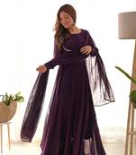 Wine georgette anarkali gown dupatta set with pant ready to wear