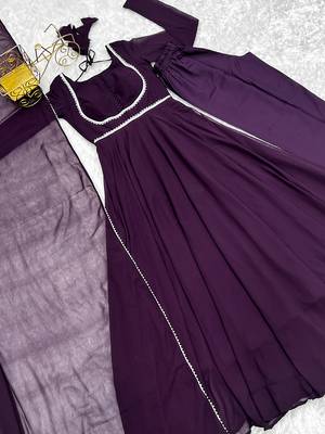 Wine georgette anarkali gown dupatta set with pant ready to wear 4
