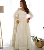Offwhite romansilk chanderi fabric fully flared anarkali pant with dupatta set