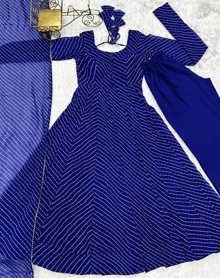  soft faux georgette laheriya print fully flair anarkali pant with dupatta set 4