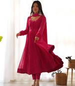 Women soft faux georgette laheriya print fully flair anarkali pant with dupatta set