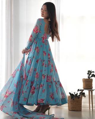  soft faux georgette floral print fully flair anarkali pant with dupatta set 2