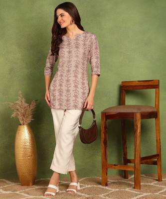 Maroon and grey printed poly rayon short kurti for women and girls 1