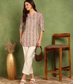 Maroon and grey printed poly rayon short kurti for women and girls