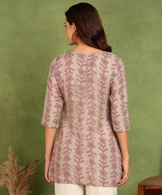 Maroon and grey printed poly rayon short kurti for women and girls 2