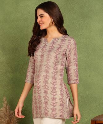 Maroon and grey printed poly rayon short kurti for women and girls 3