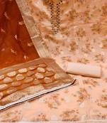 Handcrafted ethnic peach colour faux cotton salwar kameez for graceful girlish looks in festive style