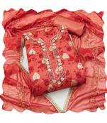 Handcrafted ethnic red colour faux cotton salwar kameez for graceful girlish looks in festive style