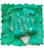 Handcrafted ethnic green colour faux cotton salwar kameez for graceful girlish looks in festive style