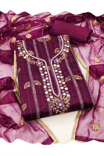 Handcrafted ethnic wine colour faux cotton salwar kameez for graceful girlish looks in festive style