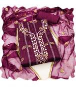 Handcrafted ethnic wine colour faux cotton salwar kameez for graceful girlish looks in festive style