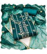 Handcrafted ethnic green colour faux cotton salwar kameez for graceful girlish looks in festive style