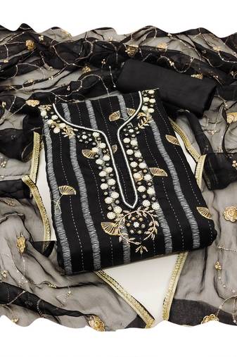 Handcrafted ethnic black colour faux cotton salwar kameez for graceful festive looks in girlish style