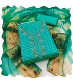 Handcrafted ethnic green colour faux cotton salwar kameez for graceful festive looks in girlish style