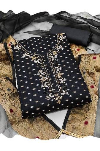 Handcrafted ethnic black colour faux cotton salwar kameez for graceful festive looks in girlish style