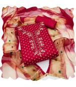 Handcrafted ethnic red colour faux cotton salwar kameez for graceful festive looks in girlish style