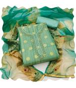 Handcrafted ethnic green colour faux cotton salwar kameez for graceful festive looks in girlish style